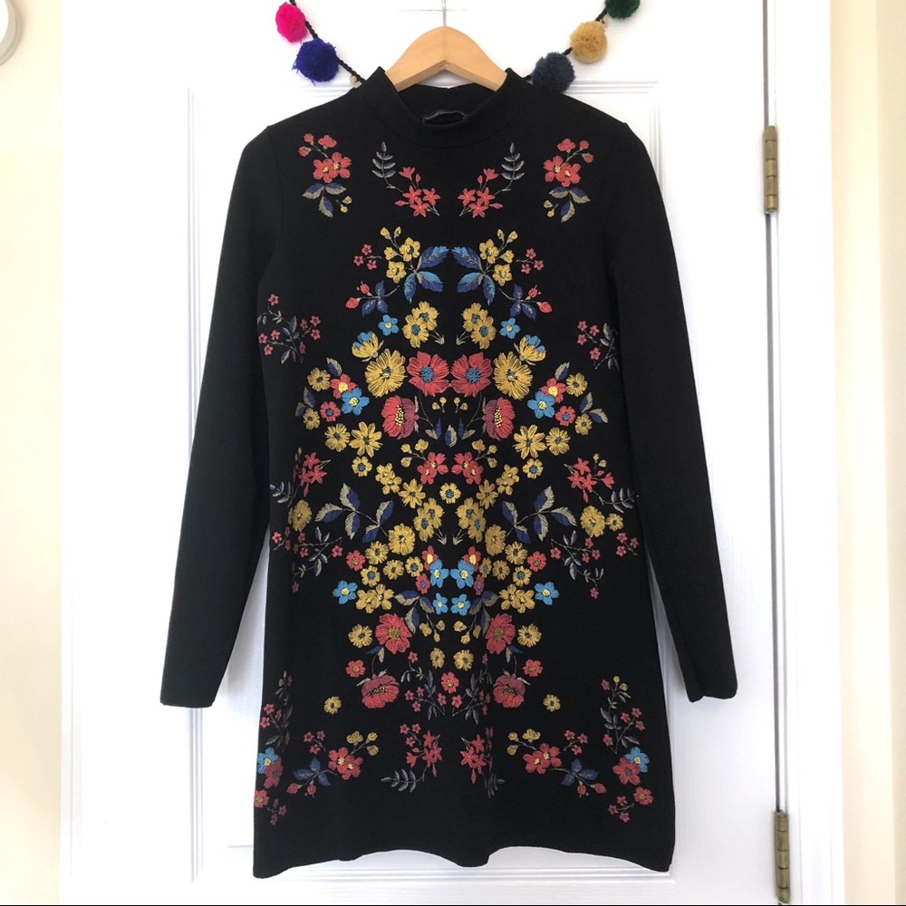 Zara Floral Print Sheath Dress in Black